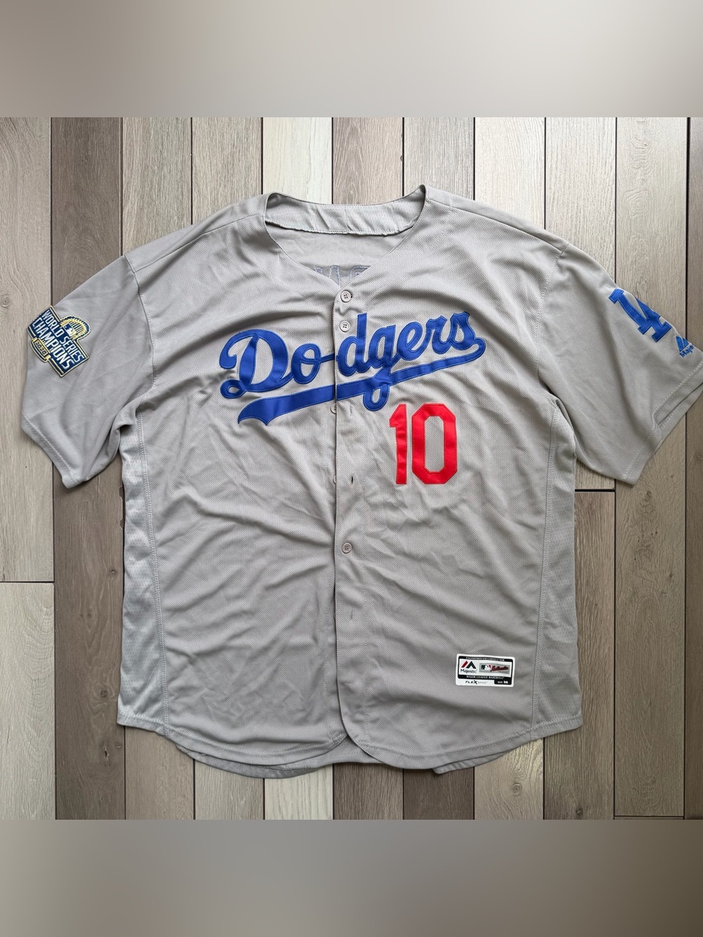 Dodgers Justin Turner #10 Authentic Majestic Flex Base Jersey Gray Size 56 XXL